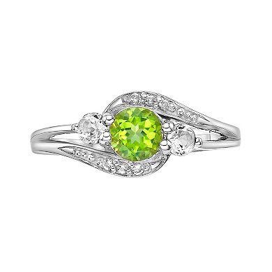 Gemminded Sterling Silver Peridot, White Topaz and Lab-Created White Sapphire Ring 