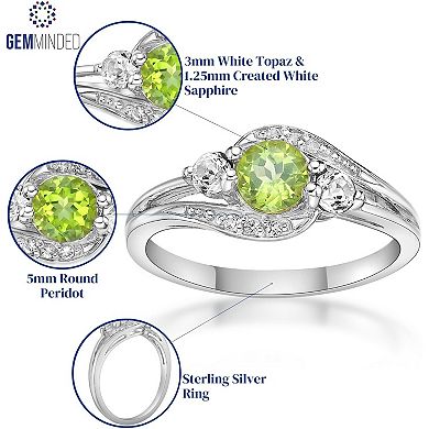 Gemminded Sterling Silver Peridot, White Topaz and Lab-Created White Sapphire Ring 