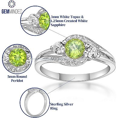 Gemminded Sterling Silver Peridot, White Topaz and Lab-Created White Sapphire Ring