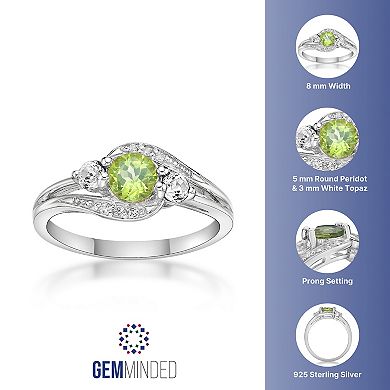 Gemminded Sterling Silver Peridot, White Topaz and Lab-Created White Sapphire Ring