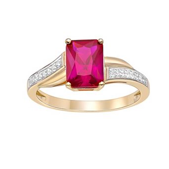 Gemminded 2 Micron 18K Gold Plated Sterling Silver Lab-Created Ruby & Lab-Created White Sapphire Ring