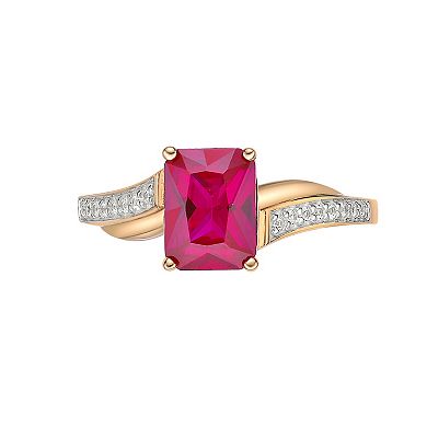 Gemminded 2 Micron 18K Gold Plated Sterling Silver Lab-Created Ruby & Lab-Created White Sapphire Ring