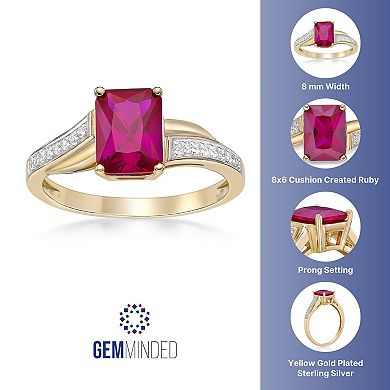 Gemminded 2 Micron 18K Gold Plated Sterling Silver Lab-Created Ruby & Lab-Created White Sapphire Ring