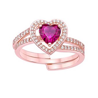 Gemminded 2 Micron 18k Rose Gold Plated Sterling Silver Lab-Created Ruby & Lab-Created White Sapphire Ring