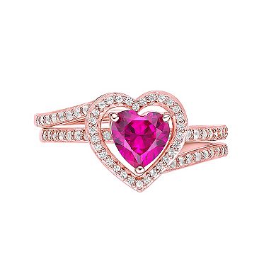 Gemminded 2 Micron 18k Rose Gold Plated Sterling Silver Lab-Created Ruby & Lab-Created White Sapphire Ring