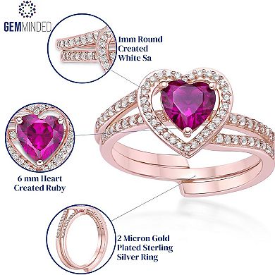 Gemminded 2 Micron 18k Rose Gold Plated Sterling Silver Lab-Created Ruby & Lab-Created White Sapphire Ring