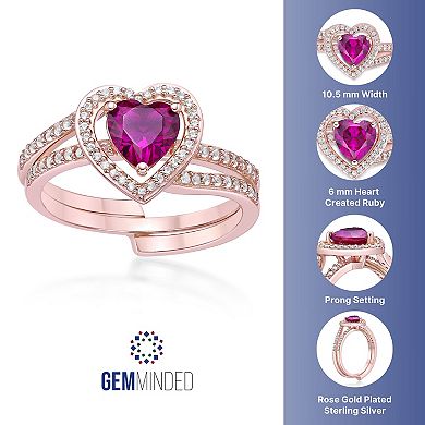 Gemminded 2 Micron 18k Rose Gold Plated Sterling Silver Lab-Created Ruby & Lab-Created White Sapphire Ring