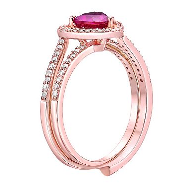 Gemminded 2 Micron 18k Rose Gold Plated Sterling Silver Lab-Created Ruby & Lab-Created White Sapphire Ring