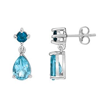 Gemminded Sterling Silver Blue Topaz and London Blue Topaz Earrings