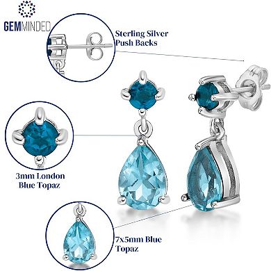 Gemminded Sterling Silver Blue Topaz and London Blue Topaz Earrings