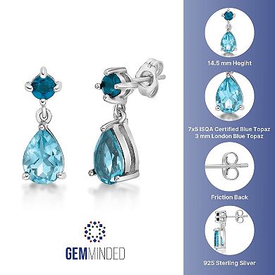 Gemminded Sterling Silver Blue Topaz and London Blue Topaz Earrings
