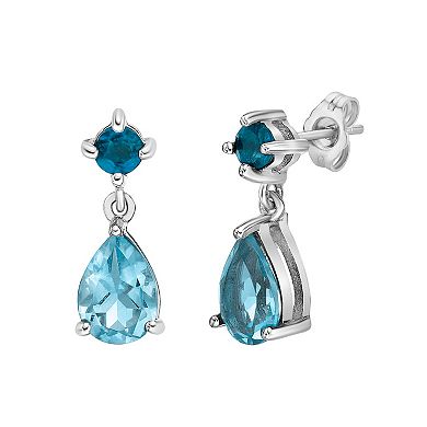 Gemminded Sterling Silver Blue Topaz and London Blue Topaz Earrings