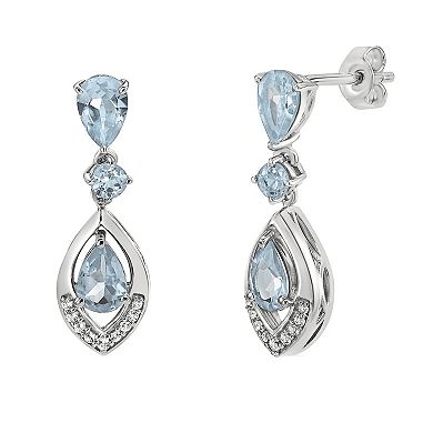 Gemminded Sterling Silver Aqua & White Topaz Earrings