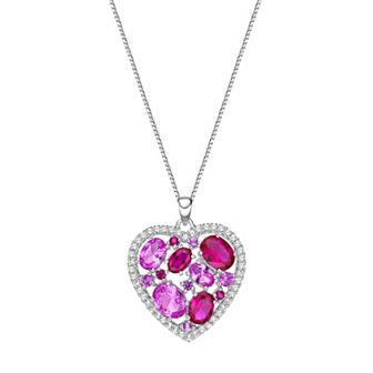 Gemminded Sterling Silver Lab-Created Ruby, Lab-Created Pink Sapphire & Lab-Created White Sapphire Pendant