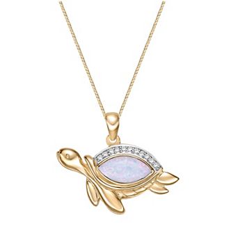 Gemminded 2 Micron 18K Gold Plated Sterling Silver Lab-Created Opal & Lab-Created White Sapphire Turtle Pendant