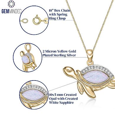 Gemminded 2 Micron 18K Gold Plated Sterling Silver Lab-Created Opal & Lab-Created White Sapphire Turtle Pendant