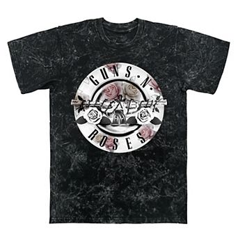 Men's Guns N' Roses Floral Fill Bullet Mineral Wash Graphic Tee