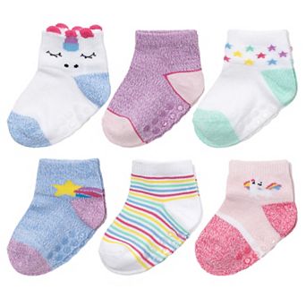 Baby & Toddler Girl Jumping Beans® 6-pack Low-Cut Softest Pastel Unicorn Grip Socks