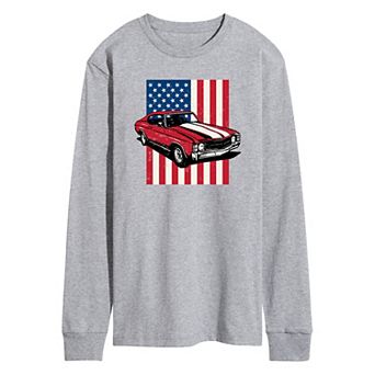 Men's Muscle Car Flag Long Sleeve Graphic Tee