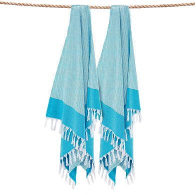 Linum Home Textiles Turkish Aegean Cotton Elegant Thin Stripe Pestemal Beach Towel Set of 2