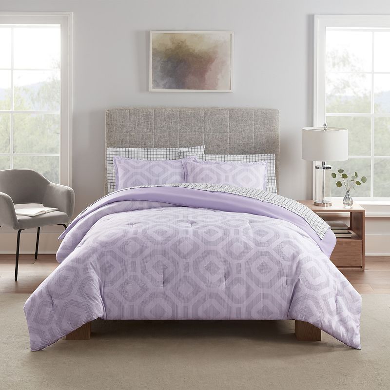 Serta Simply Clean Skyler Textured Geometric Antimicrobial Complete Bedding
