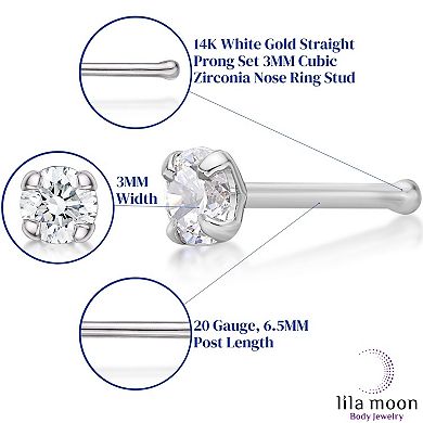 Lila Moon 14k Gold 3 mm Cubic Zirconia Straight Nose Stud