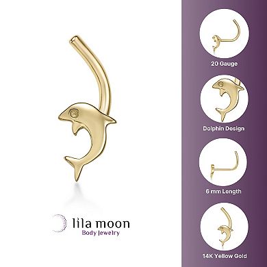 Lila Moon 14k Gold Dolphin Curved Nose Ring Stud