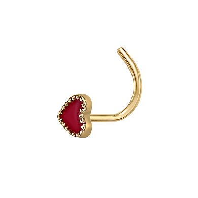 Lila Moon 14k Red Enamel Heart Curve Nose Stud