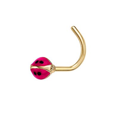 Lila Moon 14k Red Black Enamel Ladybug Curve Nose Stud