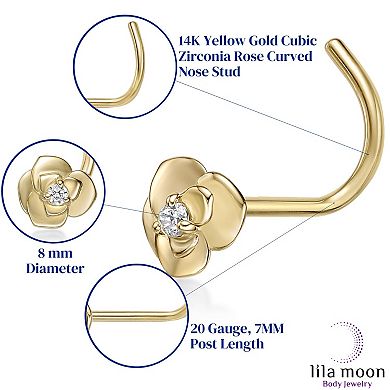 Lila Moon 14k Gold Cubic Zirconia Rose Curved Nose Stud