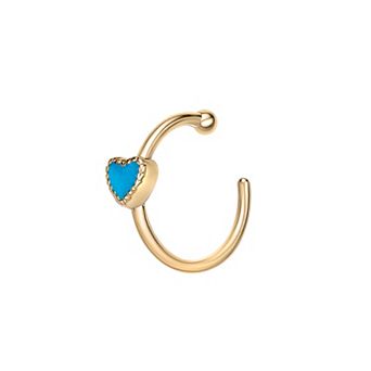 Lila Moon 14k Blue Enamel Heart Open Hoop Nose Ring