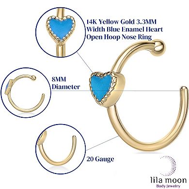 Lila Moon 14k Blue Enamel Heart Open Hoop Nose Ring