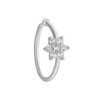 Lila Moon 14k White Gold Cubic Zirconia Flower Hoop Nose Ring