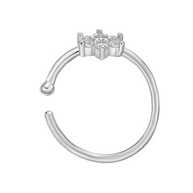 Lila Moon 14k White Gold Cubic Zirconia Flower Hoop Nose Ring