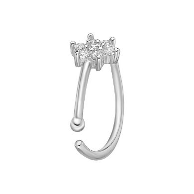 Lila Moon 14k White Gold Cubic Zirconia Flower Hoop Nose Ring