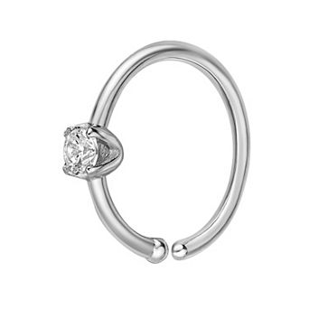Lila Moon 14k White Gold 2 mm Cubic Zirconia Hoop Nose Ring