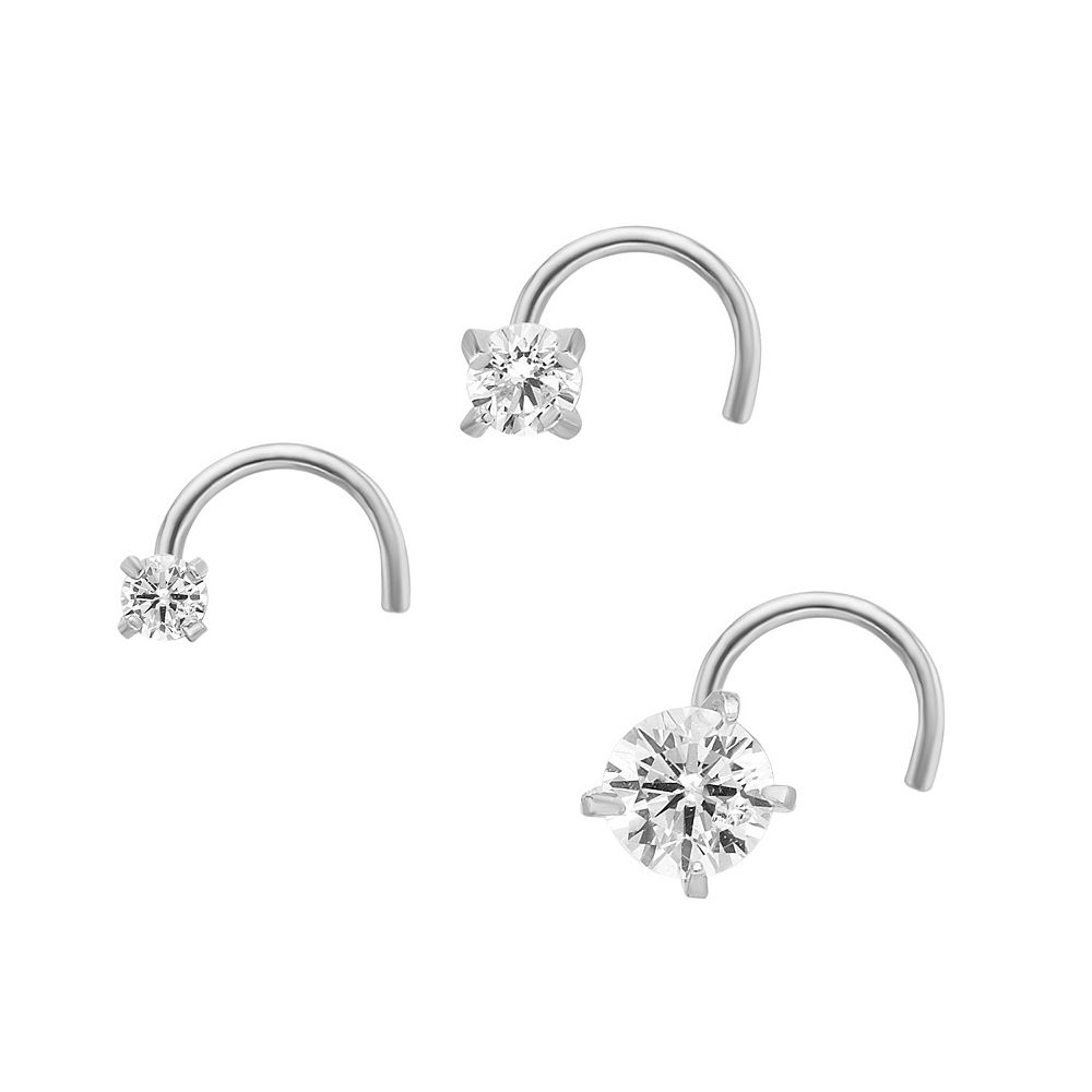 Lila Moon 14k White Gold Curved Cubic Zirconia Nose Ring Trio Set