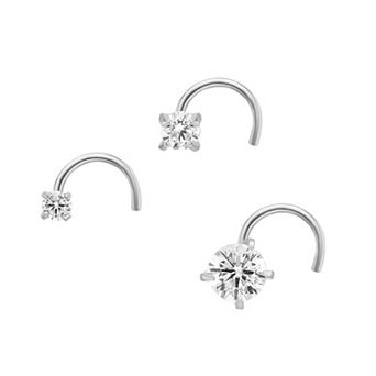Lila Moon 14k White Gold Curved Cubic Zirconia Nose Ring Trio Set