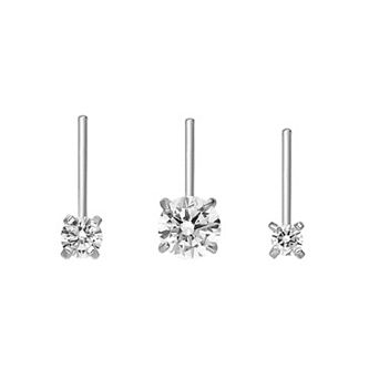 Lila Moon 14k White Gold L-Shaped Cubic Zirconia Nose Ring Trio Set