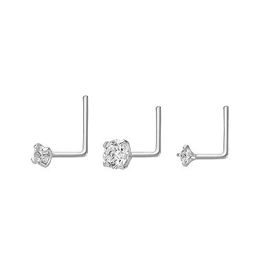 Lila Moon 14k White Gold L-Shaped Cubic Zirconia Nose Ring Trio Set