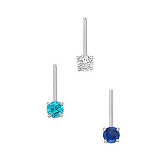 Lila Moon 14k White Gold 2 mm Tri-Color Cubic Zirconia L-Shaped Nose Ring Trio