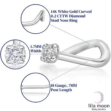 Lila Moon 14k Gold Diamond Accent 18 Gauge Curved Nose Ring Stud