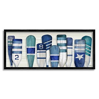 Stupell Home Decor Port Oars Nautical Blue Patterns Framed Wall Art