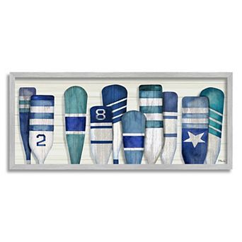 Stupell Home Decor Port Oars Nautical Blue Patterns Framed Wall Art