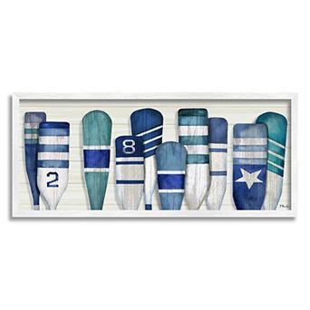 Stupell Home Decor Port Oars Nautical Blue Patterns Framed Wall Art