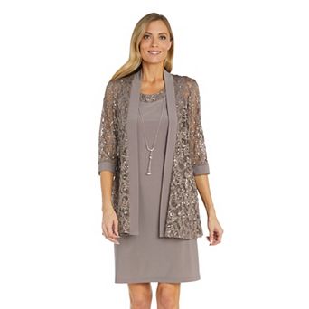 Women's R&M Richards 2 pc Embroidered Sequin & Lace Jacket & Dress Set