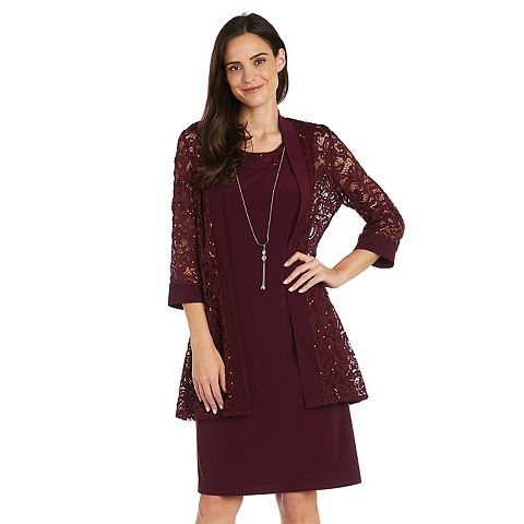 Женские платья R&M Women's R&M Richards 2 pc Embroidered Sequin & Lace Jacket & Dress Set