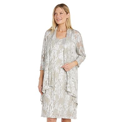 Women's R&M Richards 2-Piece Foil Pleated Mesh Jacket & Swing Dress