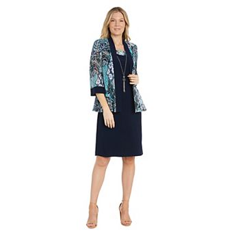 Women's R&M Richards 2 pc Mesh & Jersey Jacket & Dress Set