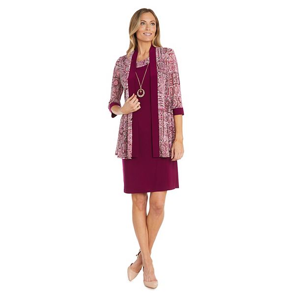 Women's R&M Richards 2-Piece Printed Jacket & Dress Set with Necklace